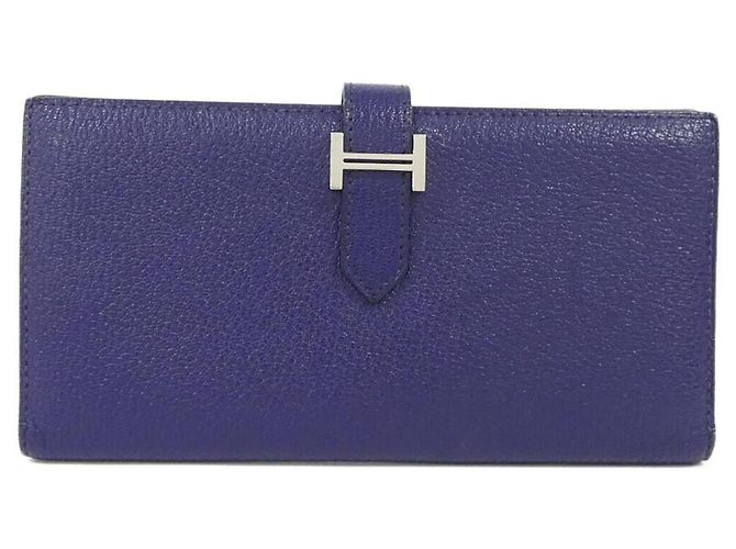 Hermès Hermes Bearn Soufflé Geldbörse Blau