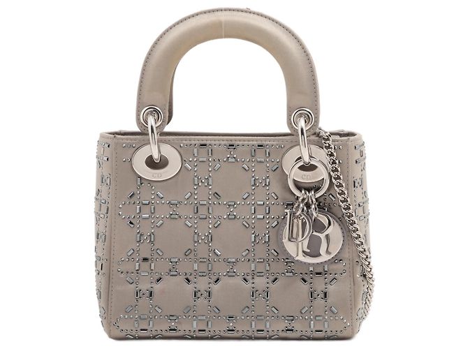 Dior Mini Lady Dior em pele cinza com cristais