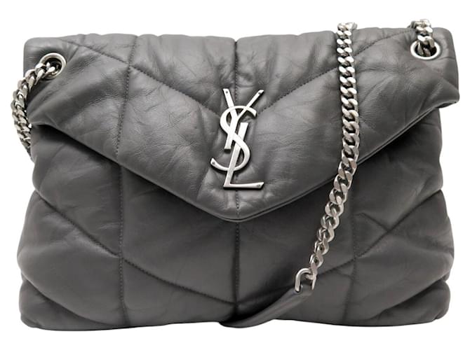 Yves Saint Laurent SAC A MAIN SAINT LAURENT LOULOU PUFFER MEDIUM 577475 GRIS BANDOULIERE BAG 
