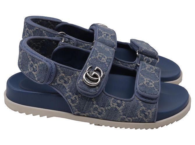 Sandali Slingback Gucci Moritz GG in denim blu in cotone