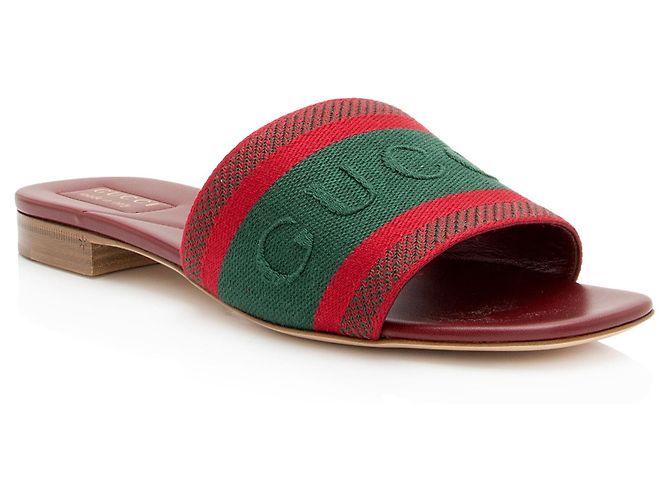 Sandali slide Gucci con logo ricamato e banda Web - Size 9 / 39 Rosso