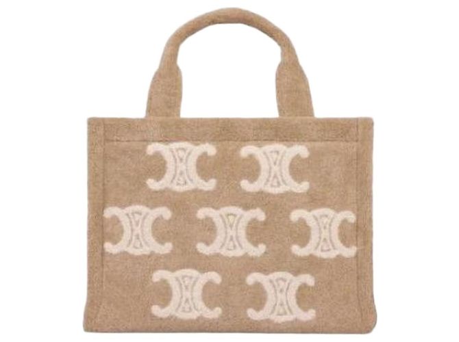 Céline Small Cabas in tessuto con Triomphe all-over Marrone