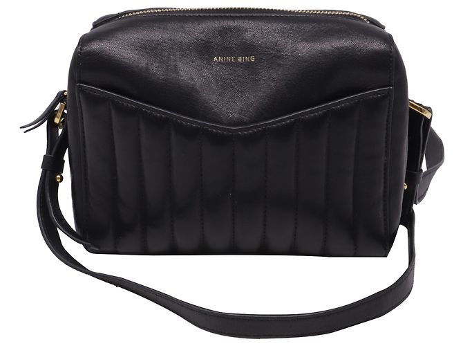 Bolsa de ombro acolchoada Anine Bing Ellis em couro preto