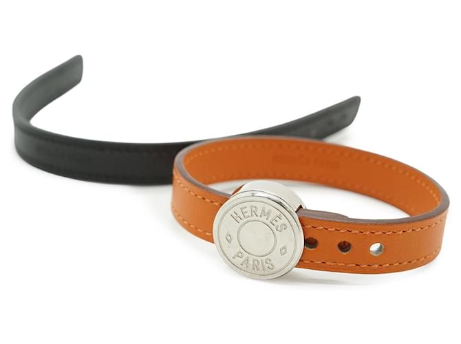 Hermès Hermes Leather Bracelet Clou de Selle Orange 