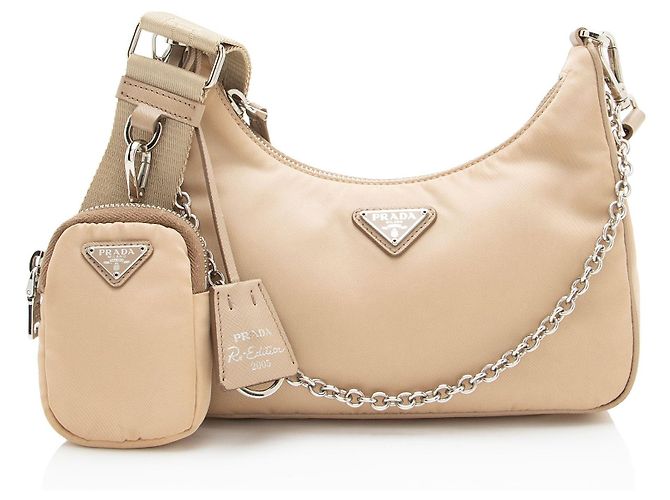 Prada Tessuto Re-Edition 2005 Crossbody Marron Beige