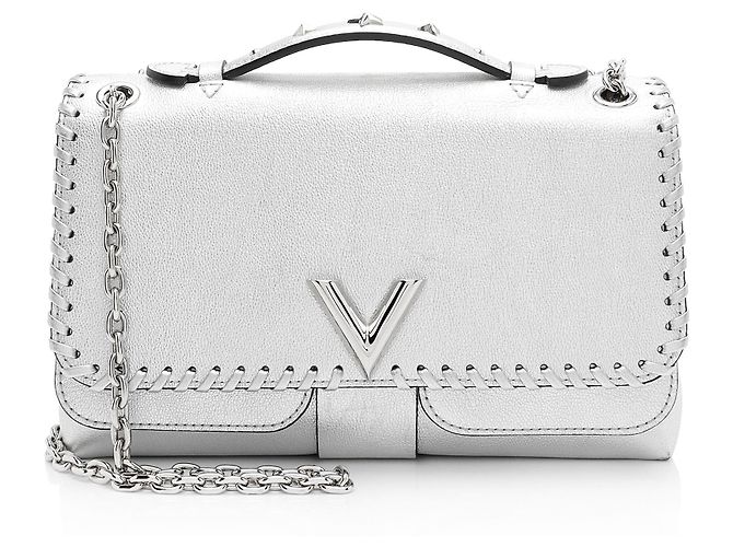 Bolsa Louis Vuitton Metallic Leather Braided Very Chain Bag Prata Metálico