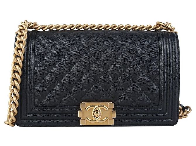 Chanel Boy Flap Bag aus Caviar-Leder Gold Medium Schwarz