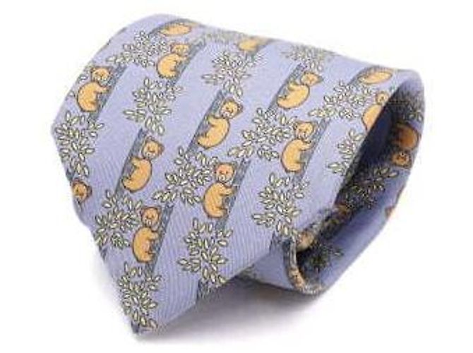 Hermès Navy Bear Pattern Silk Tie Blue 