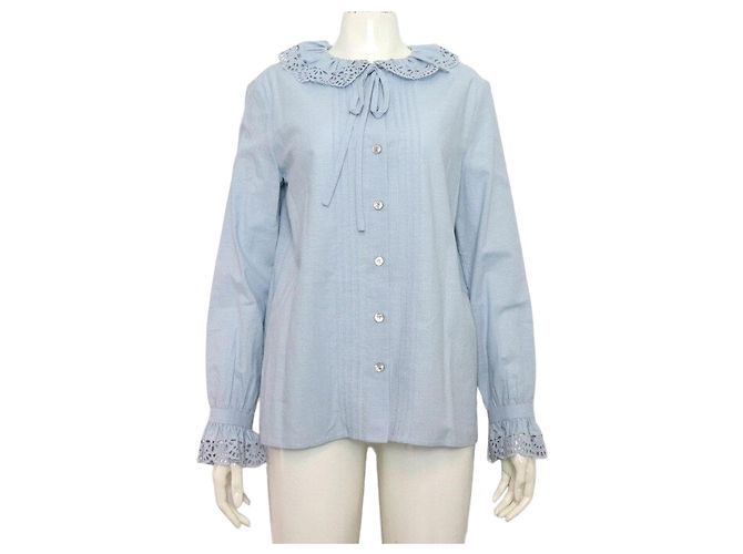 Céline Hellblaue Baumwollbluse für Damen 