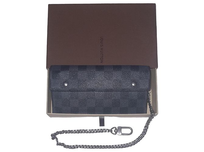 Louis Vuitton Damier Graphite Canvas Wallet with Chain Black