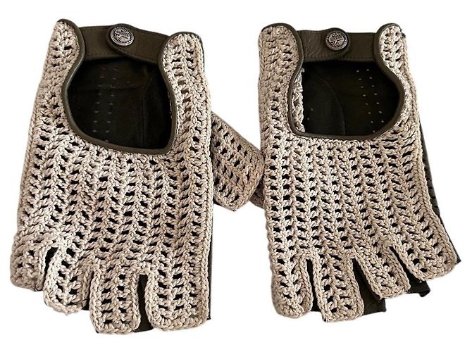 Guantes de conducir Chanel Beige Verde oscuro