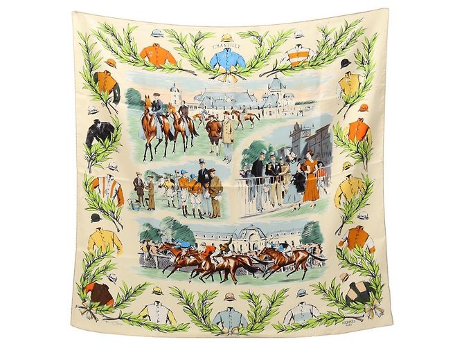 Hermès Lenço de seda Chantilly Hermes Carre 90 Multicor Cru