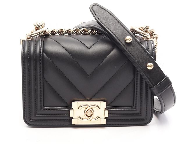 Borsa a tracolla Chanel Boy Mini Chevron V-stitch Nero