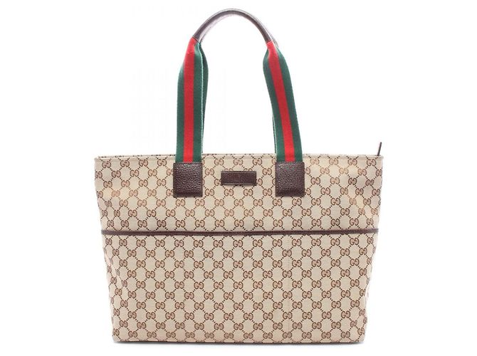 Gucci Webbing Line Tote Bag Brown Multiple colors Beige