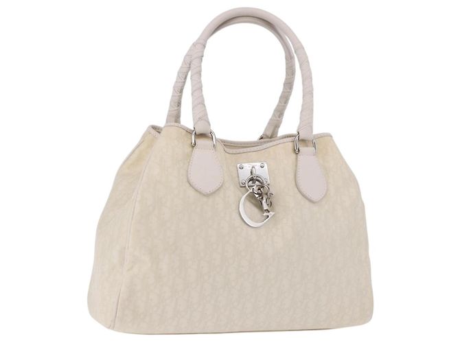 Sac à main Christian Dior Trotter Canvas Ivory Silver Auth 195788V Argenté Écru