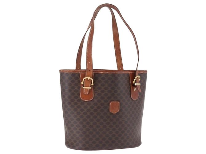 Céline Sac à main CELINE Macadam Canvas PVC Leather Brown Gold Auth 195700 Marron Doré