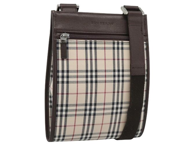 Bolso de hombro BURBERRY Nova Check Canvas Beige Silver Auth 196121 Plata