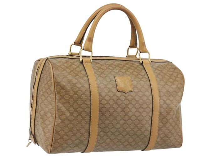 Céline Bolsa Boston CELINE Macadam Canvas PVC Bege Gold Auth 194366 Dourado