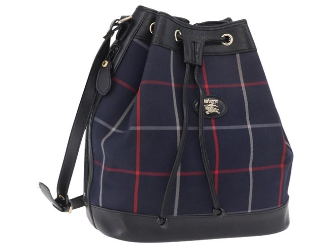 Bolsa de Ombro Burberrys Nova Check Canvas Navy Tom Dourado Auth 195352 Azul marinho