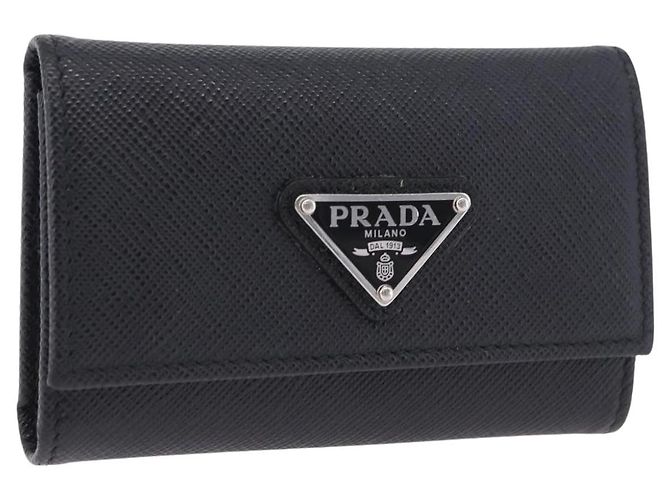Saffiano PRADA Safifano Leather Key Case Leather Black Auth 183512A