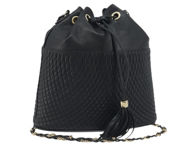 Borsa a tracolla con catena BALLY in pelle nera e oro Auth 194985A Nero D'oro