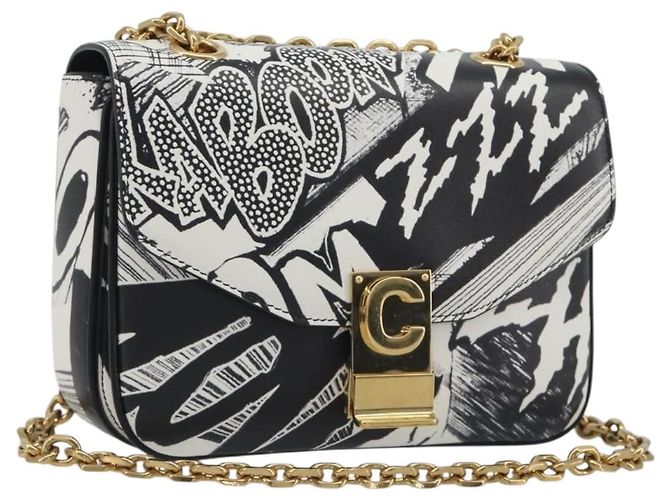 Céline Bolsa de Ombro CELINE Christian Marclay com Corrente em Couro Branco e Tom Dourado Auth 195249M