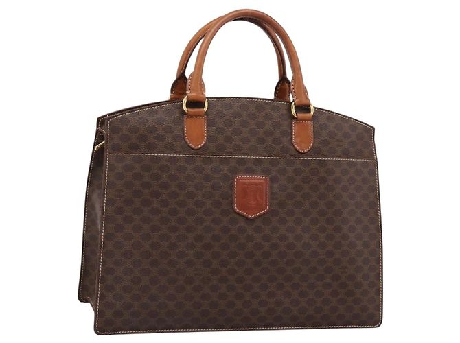 Céline CELINE Macadam Canvas Handtasche PVC Leder Braun Gold Auth 196285 Golden