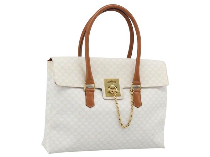 Céline Sac à main CELINE Macadam Canvas PVC Leather White Gold Auth 195994 Blanc Doré