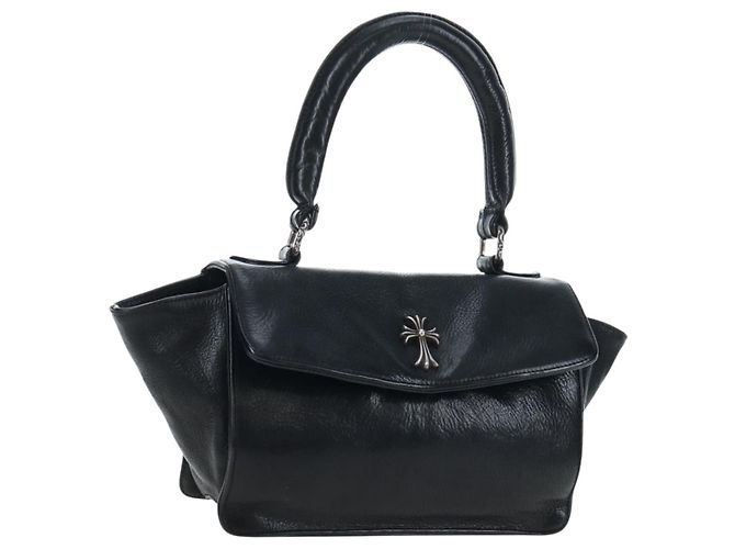 Borsa a mano Chrome Hearts CH Cross in pelle nera e argento Auth 187617SM Nero
