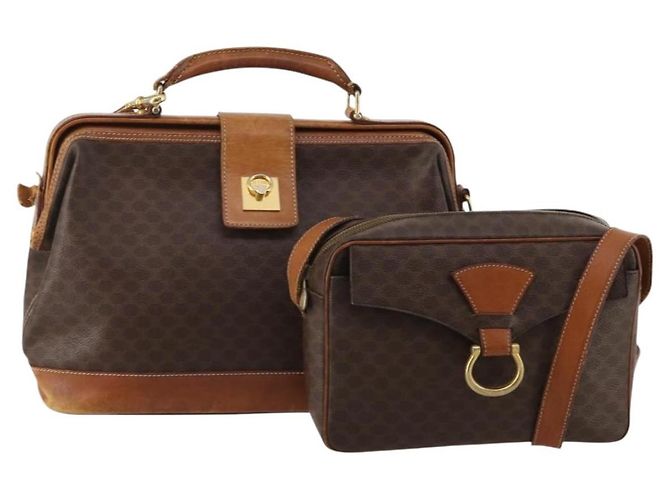 Céline Borsa a tracolla CELINE Macadam Canvas PVC Leather 2way 2 Set Brown Auth mr2802 Marrone