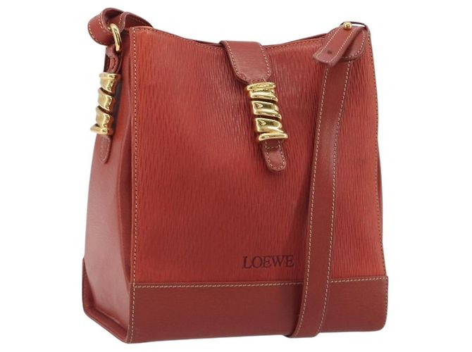 Bolsa de Ombro LOEWE Velazquez em Couro Vermelho com Detalhes Dourados Auth 196086