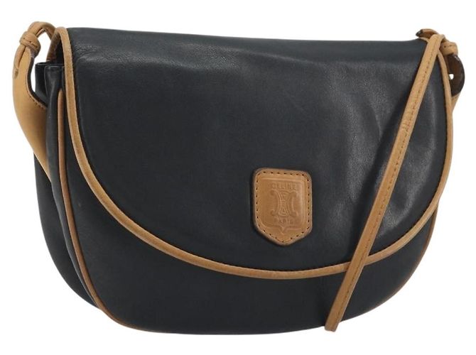 Céline Bolsa de Ombro CELINE em Couro Preto e Ouro Auth 186955 Dourado