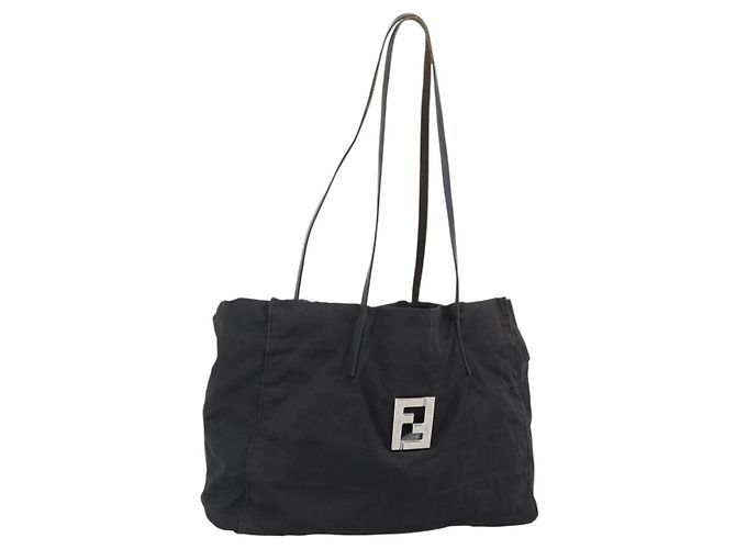 FENDI Zucca Canvas Tote Bag Schwarz Silber Auth 194305