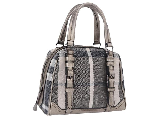 Sac à main BURBERRY Nova Check Canvas Gray Auth 196772V Marron