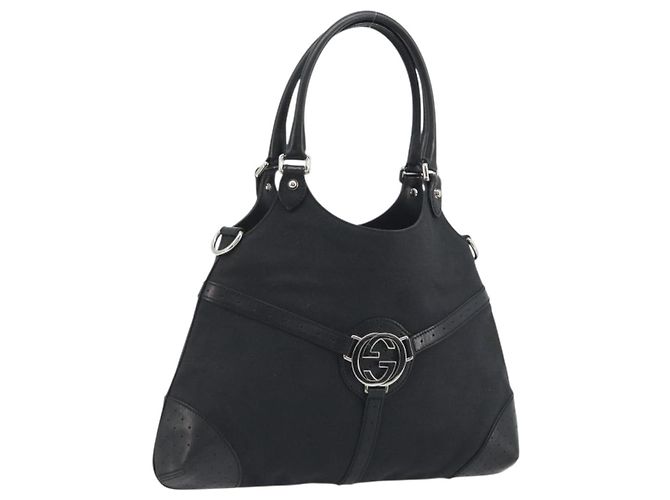 Borsa GUCCI Interlocking G Canvas Nero Argento Auth 195355V