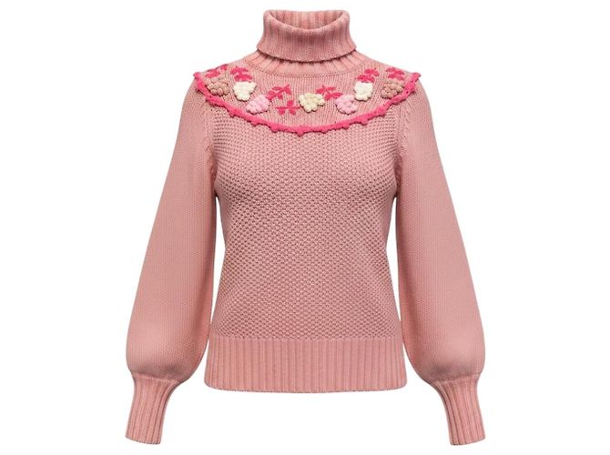 Autre Marque LoveShackFancy Little Bow Pink Rhett Turtleneck Sweater Rollkragenpullover