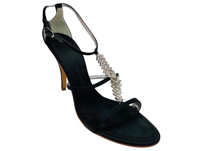 Giuseppe Zanotti Black Crystal Embellished Strappy Satin Sandals
