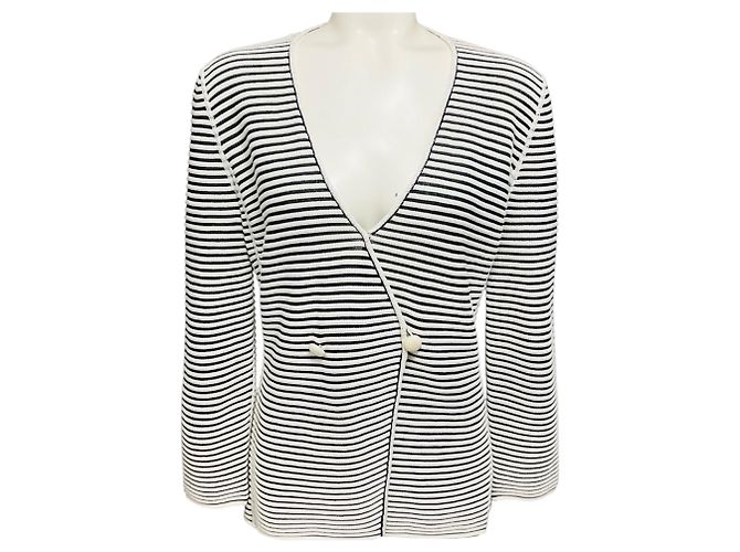 Autre Marque Armani Collezioni Gestrickter Cardigan Gestreift Weiß / Schwarz Mehrfarben
