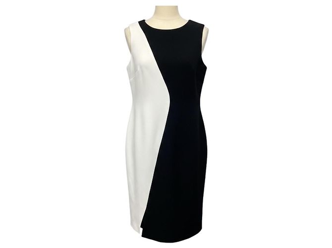 Basler Soft White / Black Ärmelloses Colorblock Midi-Kleid Schwarz
