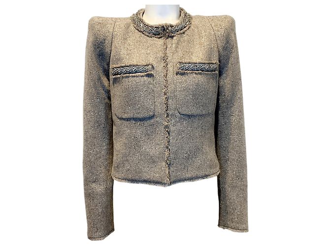 Veronica Beard Stone Metallic Tweed Orris Jacket with Crystal Trim Brown