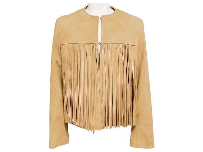Autre Marque Fleurette Camel Wildlederjacke mit Fransen Kamel