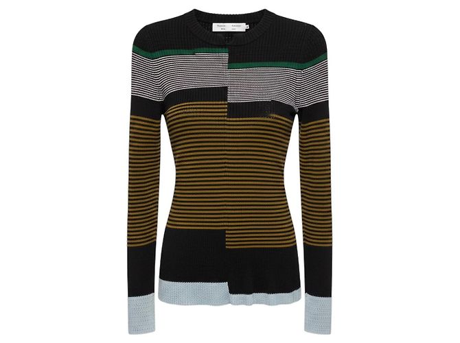 Proenza Schouler White Label Rippstrick-Pullover mit schwarzen Multistreifen Mehrfarben