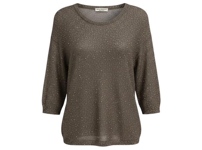 Autre Marque Camisola de malha de lin e algodão com micro lantejoulas Taupe / Silver e mangas três quartos Amina Rubinacci Marrom