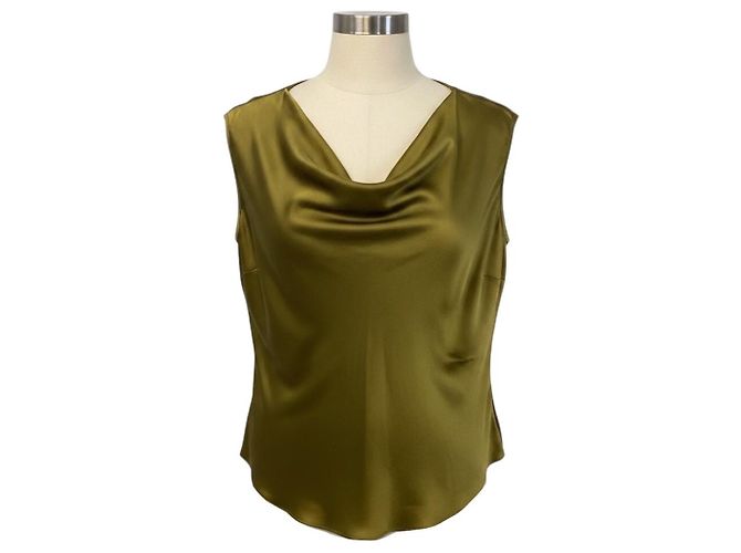 Top sem mangas em cetim de seda Tam Veronica Beard Verde Musgo
