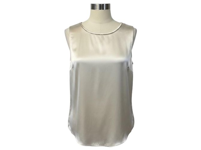 Top Peserico em cetim de seda stretch creme com Monili Bege