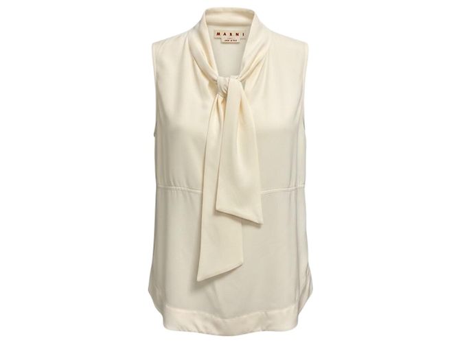 Top de seda sem mangas com amarração frontal Marni Ivory Bege