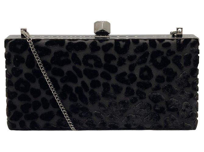 Jimmy Choo Black Devore Leopard Fabric Celeste Clutch with Cube Clasp