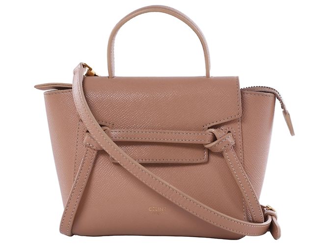 Céline Bolsa de mão 2 formas Celine Belt Bag Pico em couro Bege