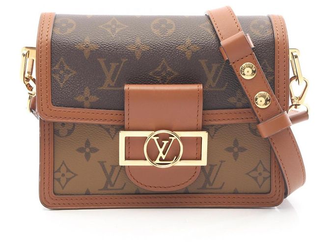 Bolso de hombro Louis Vuitton Dauphine Mini Monogram Reverse Castaño Beige