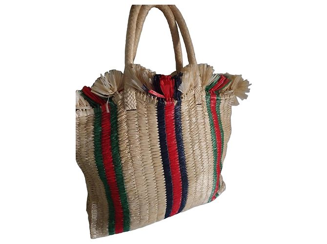 Cesto in paglia Gucci Rosso Verde Blu scuro 